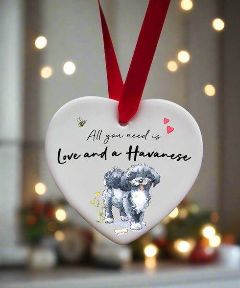 Love and a Havanese Fawn Grey & White Ceramic Heart